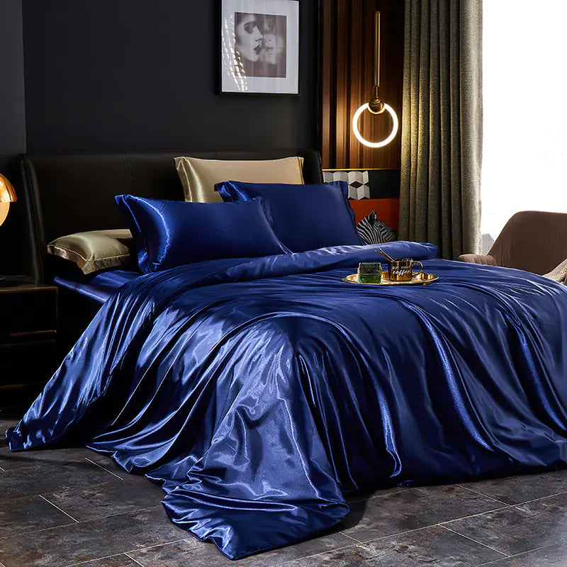 Luxury Silk Bedding Set with Solid Color Duvet Cover