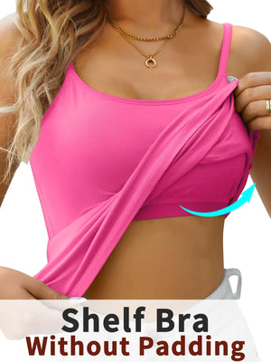 V FOR CITY Cotton Shelf Bra Camisoles Top for Women Adjustable Spaghetti Strap Tank Tops Basic Layer Camis 2 Pack Medium Black/Hot Pink