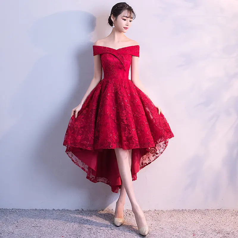Off-Shoulder Bridesmaid Dress in Wine Red (2020 Style)