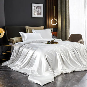 Luxury Silk Bedding Set with Solid Color Duvet Cover