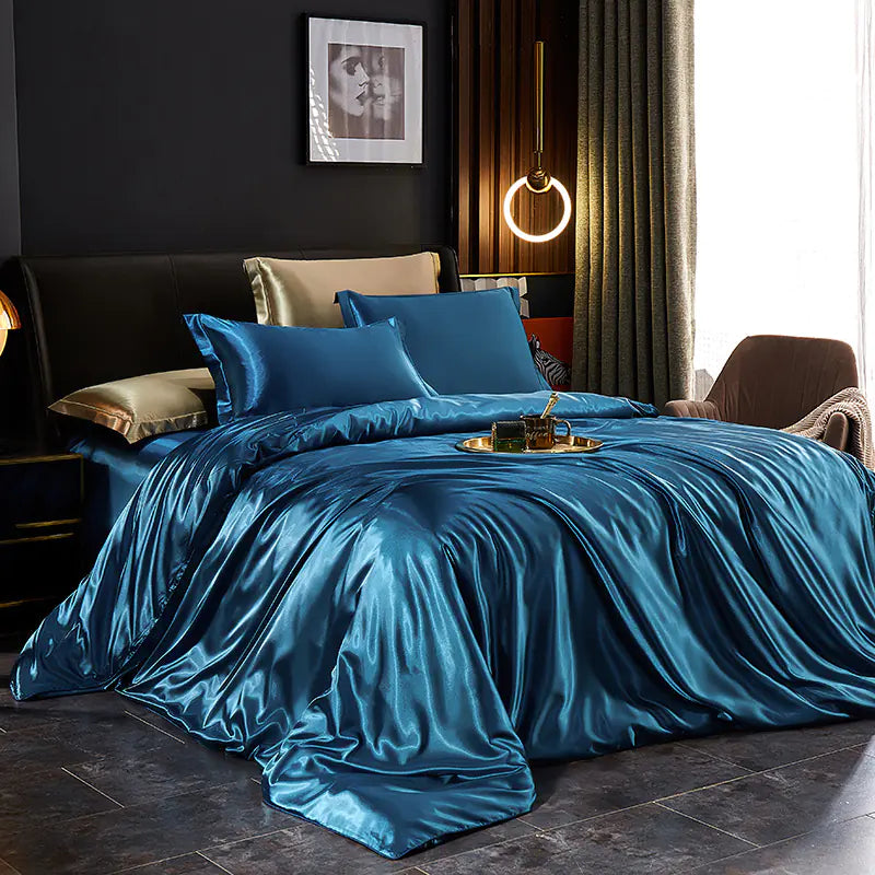 Luxury Silk Bedding Set with Solid Color Duvet Cover