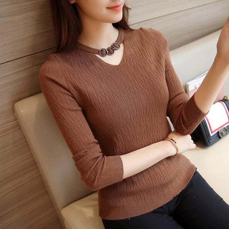 2020 Fall/Winter V-Neck Fitted Long Sleeve Sweater
