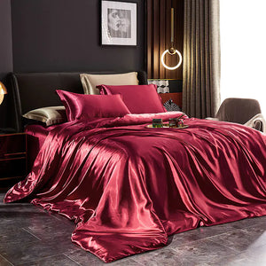 Luxury Silk Bedding Set with Solid Color Duvet Cover