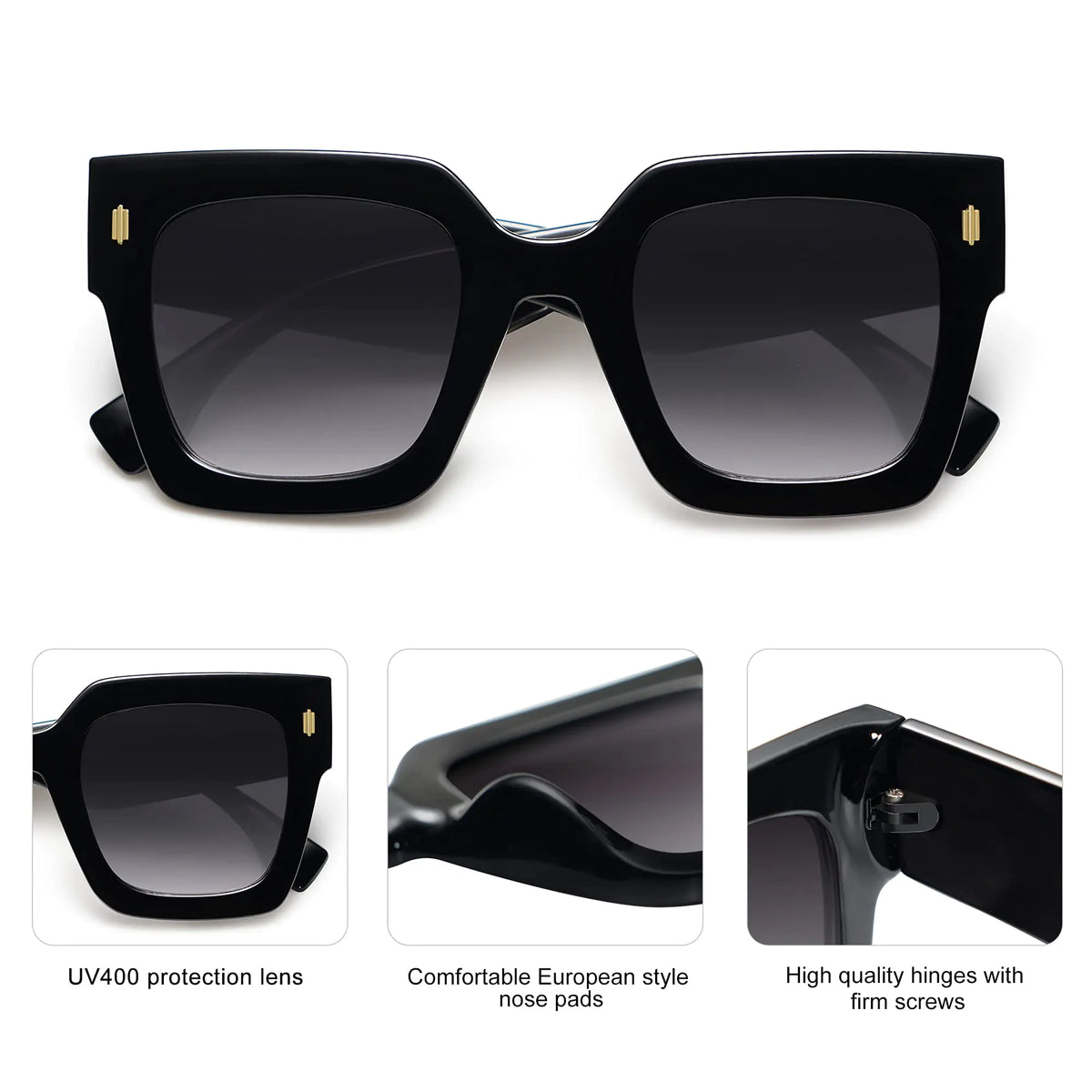 SOJOS Vintage Oversized Square Sunglasses for Women,Retro Womens Luxury Big Sun Glasses UV400 Protection SJ2194 Black