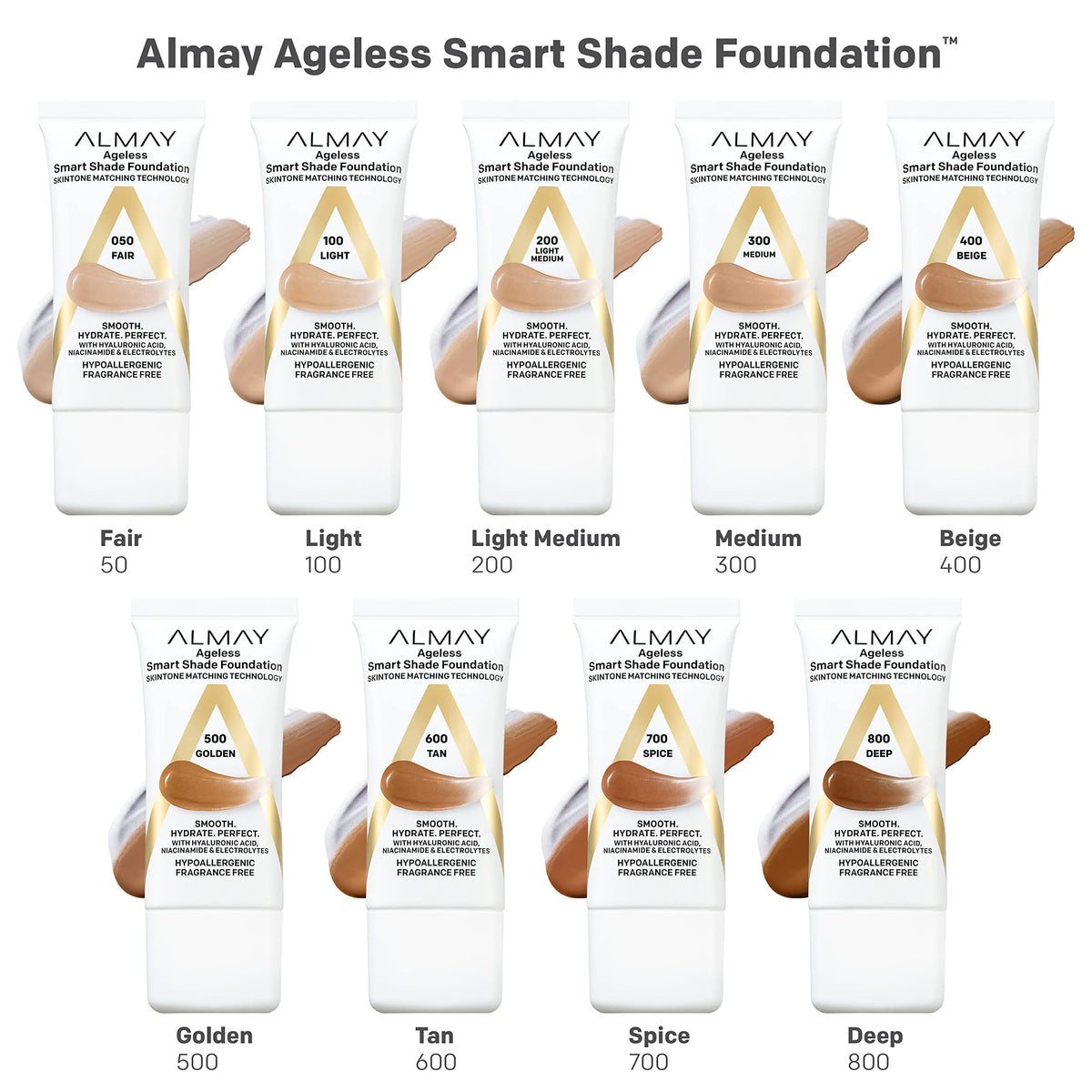 Almay Anti-Aging Foundation, Smart Shade Face Makeup with Hyaluronic Acid, Niacinamide, Vitamin C &amp; E, Hypoallergenic-Fragrance Free, 100 Light, 1 Fl Oz (Pack of 1) 1 Fl Oz (Pack of 1)
