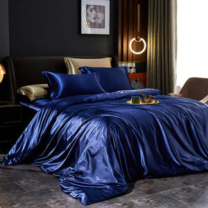 Luxury Silk Bedding Set with Solid Color Duvet Cover