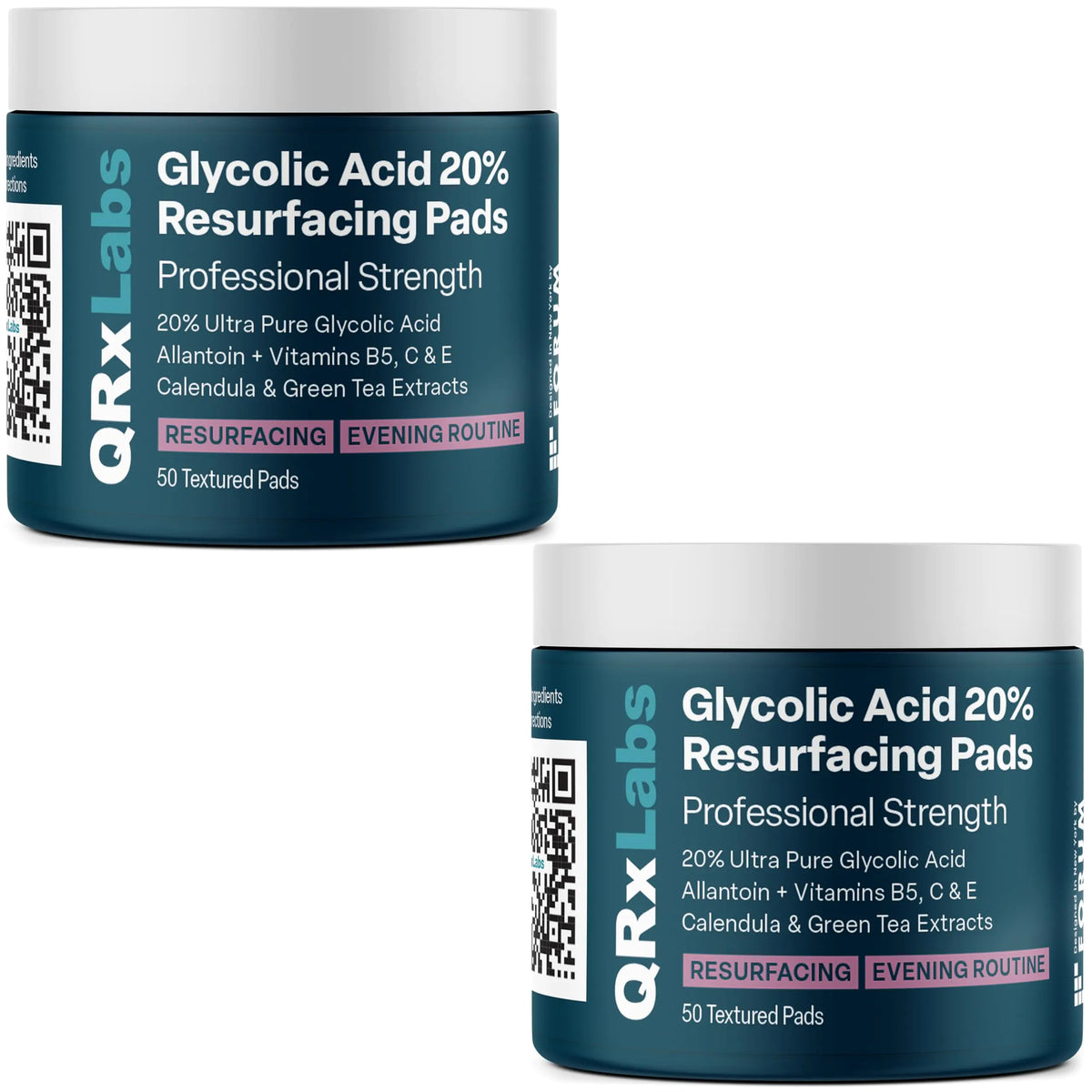 Glycolic Acid 20% Resurfacing Pads for Face &amp; Body with Vitamins B5, C &amp; E, Green Tea, Calendula, Allantoin - Exfoliates Surface Skin and Reduces Fine Lines and Wrinkles - Peel Pads - 2PK Resurfacing Pads 2 Pack
