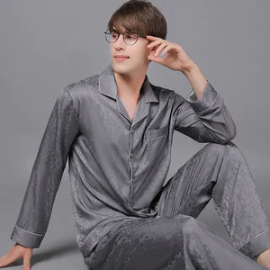 Men's Luxury Silk Satin Pajama Set with Long Sleeves