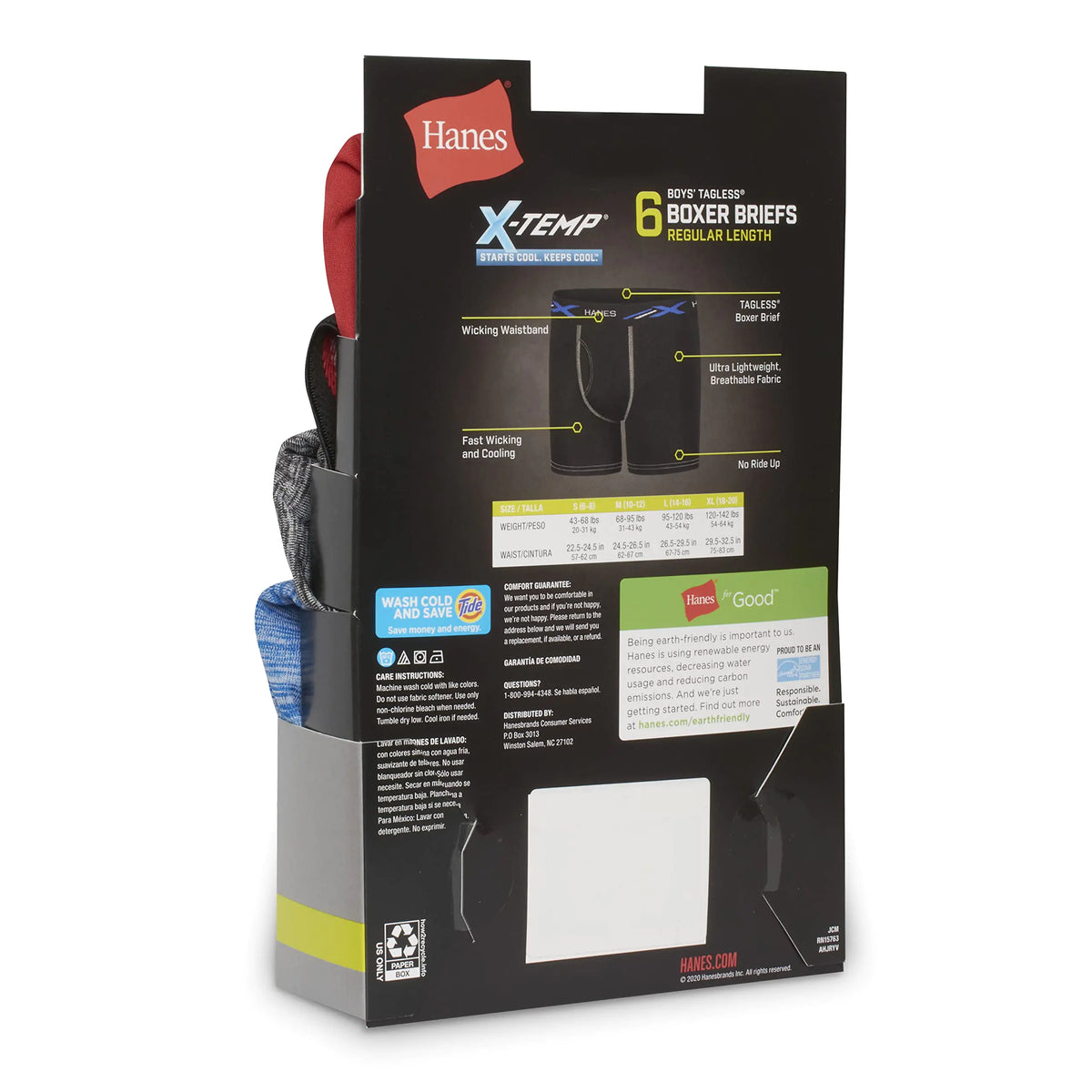 Hanes Boys' X-Temp Boxer Briefs, Moisture Wicking Breathable Underwear, Tagless, Assorted 6 Pack Medium Red/Black/Blue - 6 Pack