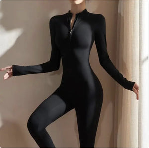 Women's Long-Sleeve Zipper Yoga Jumpsuit